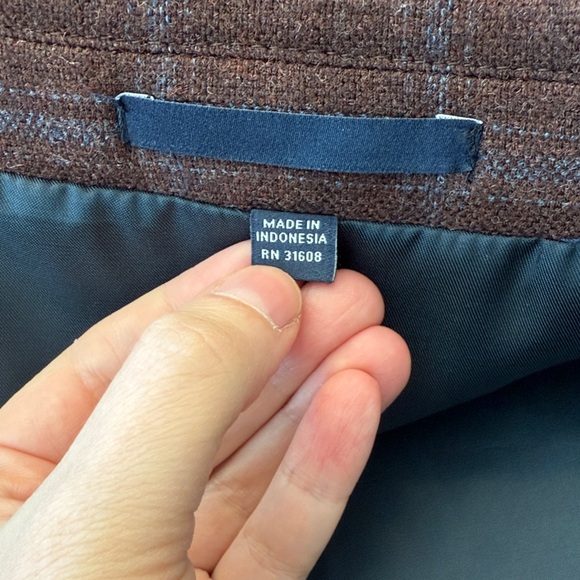 Men's Burgundy Checkered Blazer- Jos A. Bank Tailored Fit Stretch Size 50R - Picture 4 of 6